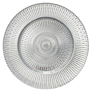 Caricabatterie in vetro per festa nuziale di lusso da 13 pollici con decorazione in cristallo con motivo a strisce dorate - Product Image 3