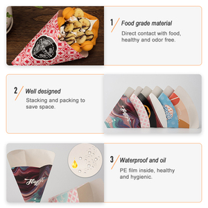 Khoai tây chiên Crepe Cone cup bong bóng Waffle bao bì hộp printon Takeaway tùy chỉnh logo bán buôn giấy kraft thực phẩm giấy <span class=keywords><strong>container</strong></span> - Product Image 4