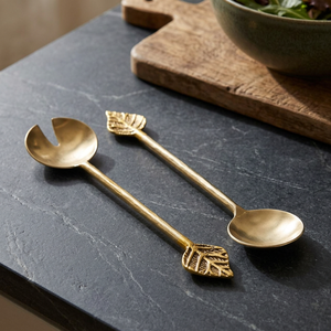 Golden <b>Salad</b> Servers Set Leaf Design Metal Serving Spoons For <b>Salad</b> <b>Tools</b> - Product Image 5