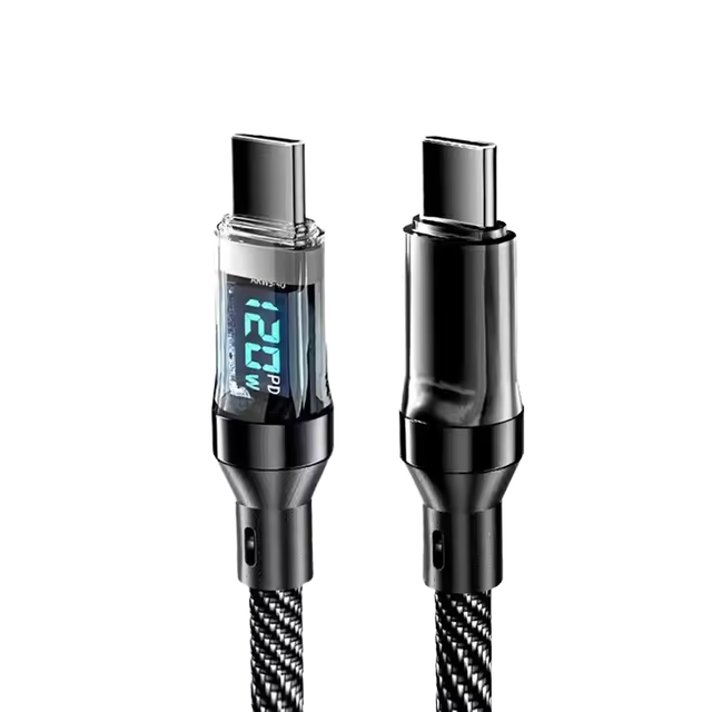 120W USB c to Type C Charging Cable with LED Display PVC Jacket and Braid Super Fast Charge for Xiaomi POCO for Samsung