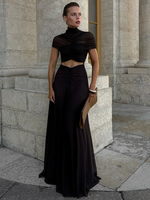 Robe longue moulante de soirée pour femme, col rond, taille haute, à volants, robe maxi sexy à manches courtes, robe de club