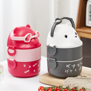 Boîte à lunch portable pour enfant en PP avec cuillère, design ours 3D mignon et écologique, boîte de rangement alimentaire micro-ondable 800 ml - Product Image 3