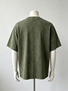 Camiseta de Hombre Oversize de Algodón 100% de 260g, Hombros Caídos, Lavado, Lisa, **Verde Oliva**, Estilo Hip Hop, Ajuste Holgado - Product Image 2