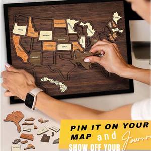 Mapa de Viajes de EE. UU., 30.48 x 25.40 cm, Rompecabezas de Madera con Mapa de EE. UU., Ideal como Regalo para Parejas y Familias - Product Image 3