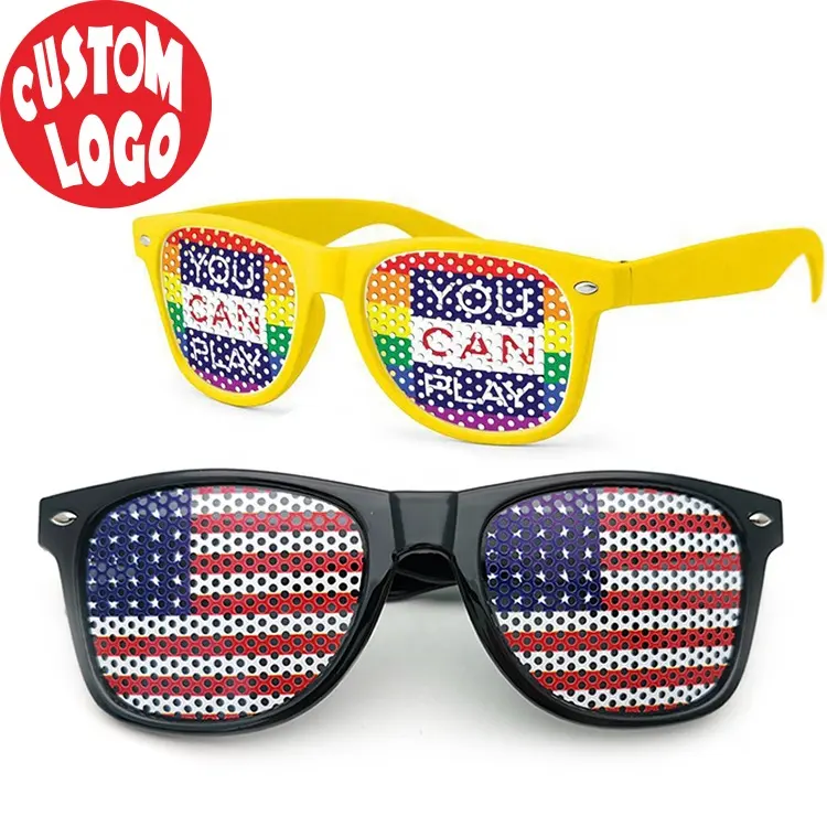 Custom Flag Glasses Fan Party Sunglasses Free Sample With Client'S Logo Customized Pattern Logo Glasses