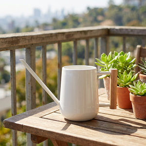 Regadera con recubrimiento de polvo blanco de Metal personalizado pequeño de latón AK con mango de madera para habitación, terraza, jardín, balcón, uso - Product Image 1