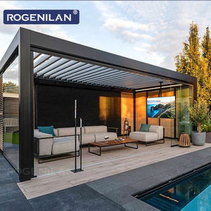 Rogenilan <span class=keywords><strong>Pergola</strong></span> à persiennes moderne en aluminium personnalisée et réglable en verre coulissant à faible émissivité pour terrasse - Product Image 1