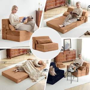 Canapé-lit <span class=keywords><strong>pliant</strong></span> avec oreiller Matelas de taille unique et tissu pelucheux avec sac de rangement portable, chaise longue au sol pour le salon - Product Image 3