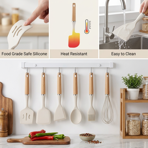 Wholesale Food Grade High Heat Resistant Cooking Utensils Gadget Set <b>Silicone</b> Kitchen Utensils with Rotating Stand - Product Image 3