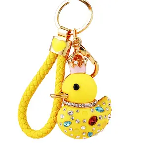 Hot selling Opal Rhinestone Crystal Rooster Key Ring Purse Bag Car Trinket Women Animal Jewelry Gift Fashion Duck Key chai