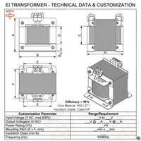 Transformateur basse fréquence CE EI haute efficacité, monophasé, d'isolement et de commande, pour la fourniture OEM/ODM en petites séries