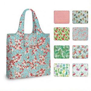 Bolsa de Compras Plegable Reutilizable de Poliéster RPET con Patrón Geométrico Personalizado, Ecológica y Duradera, al por Mayor - Product Image 1