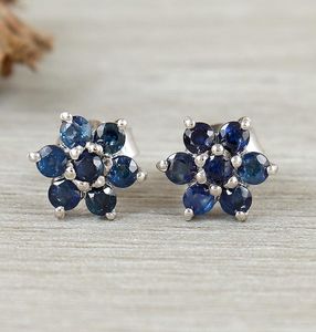 Pendiente de Plata de Ley 925 para mujer, zafiro azul de Ceilán Natural, corte redondo, estilo bonito para aniversarios y fiestas - Product Image 1