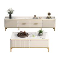 Ensemble de meuble TV et table basse en bois blanc crème de luxe moderne avec pieds en métal pour hôtel, maison, salon, meubles de salon, table à thé