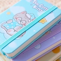 Cuaderno A7 con banda elástica Cotton Candy Kitty, rayado, 80 g/m², 80 hojas, cinta marcadora, 4 diseños, papelería Kawaii, venta al por mayor.