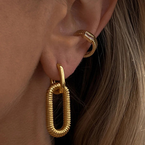 Pendientes Colgantes Geométricos Exagerados de Estilo Retro Vintage, Cadena de Acero Inoxidable 18K, Tono Dorado, Pendientes de Moda - Product Image 4