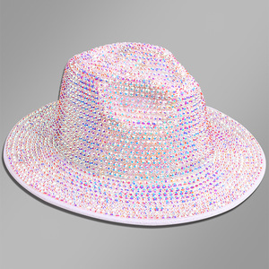 Full Diamond Stage Hat Handmade Bell Shaped <b>Top</b> Hat Colorful Black Rose Red Purple Yellow <b>Silver</b> Performance Wear - Product Image 2