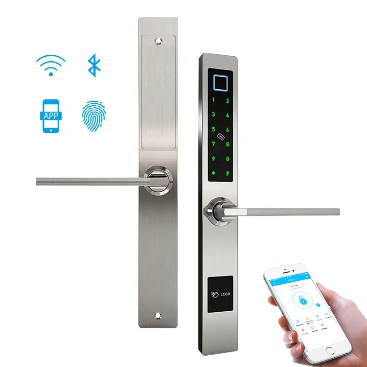 Ttlock Aplikasi Kontrol Smartphone Wifi Nirkabel Remote Aluminium Kaca Pintu Kunci Sidik Jari Slim Smart Lock untuk Pintu Kaca