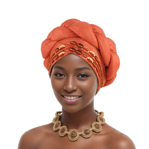 Zifeng OEM – Nouveau turban africain uni populaire, bonnet tressé perlé cousu à la main - Product Image 5