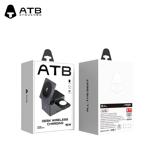 ATB 3 in 1 Magnetic Charging Cube Stand Portable Fast Station Wireless Charger for Phone Watch Earphone