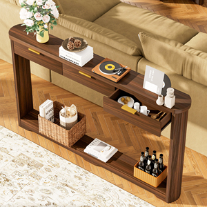 Wavy-Patterned Eco-Friendly Modern <b>Storage</b> <b>Table</b> with Drawers Slim Wooden Side <b>Table</b> for Sofa Placement - Product Image 2