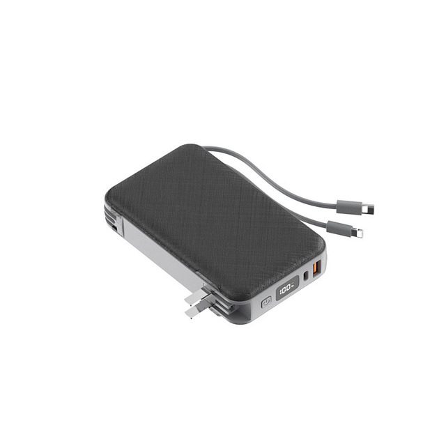Foldable AC Plug Powerbank, 10000mAh, 22.5W PD Fast Charging, Dual Built-in Cables, USB C & Portable for Mobile Phones