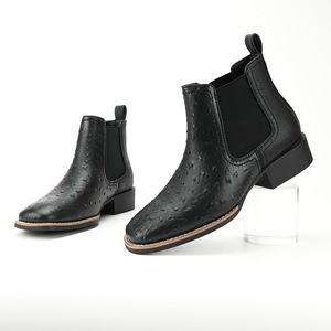 Men's Genuine Leather <b>Boots</b> Ankle Height Square Toe Print Slip-On Anti-Slippery Rubber Outsole Style Texture Wholesale - Product Image 5