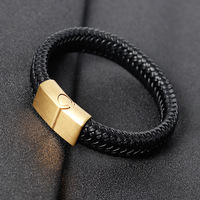 Bracelet en cuir véritable tressé fait main avec fermoir magnétique en acier inoxydable, bijoux pour hommes, OT-033