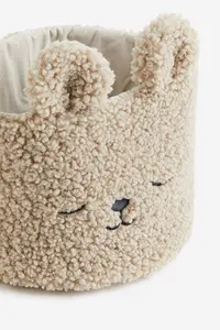 Wholesales Teddy Fabric Toy Storage Bag Underwear Embroidery Decorative Round Velvet Storage Basket With Handles