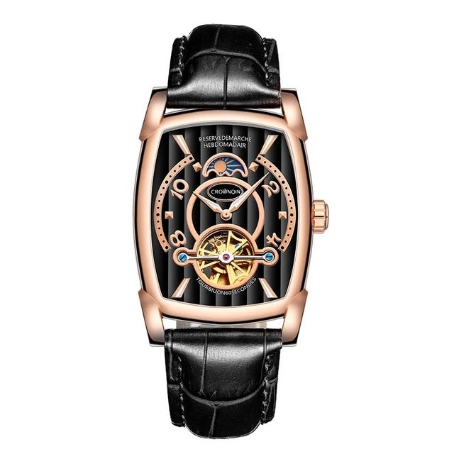 5 black dial rose gold case black strap