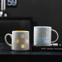Tasses à café personnalisées pour couple, en porcelaine bicolore, avec motif cœur ajouré en verre transparent et fleurs, en céramique