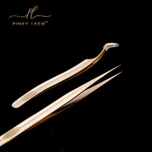 Pinzas de Precisión de Acero Inoxidable con Logotipo Personalizado Pinky Leem, Pinzas de Punta de Fibra para Extensiones de Pestañas de Volumen - Product Image 4