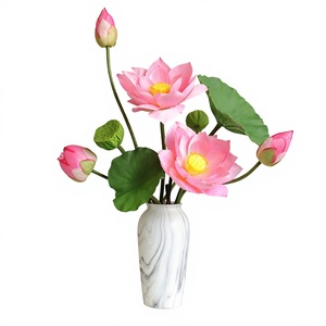 Flor Artificial de Loto <span class=keywords><strong>y</strong></span> Hoja de Loto, Estilo Zen Chino, de Seda Suave, para Decoración del Hogar, Hotel, Bodas, Paisajes, Venta al por Mayor - Product Image 1