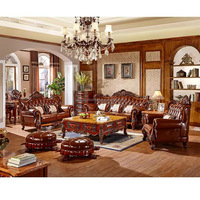 Ensemble de canapés sectionnels en tissu de style antique européen, meubles de maison traditionnels avec lit en cuir pour appartement