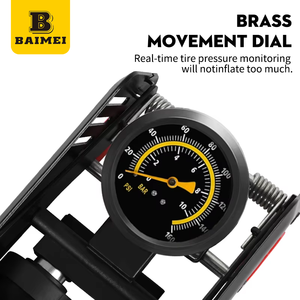 BAIMEI personnalisable Portable en acier double cylindre 160 PSI support de sol vélo <span class=keywords><strong>pompe</strong></span> à pied pour vélos motos VTT jouets - Product Image 2