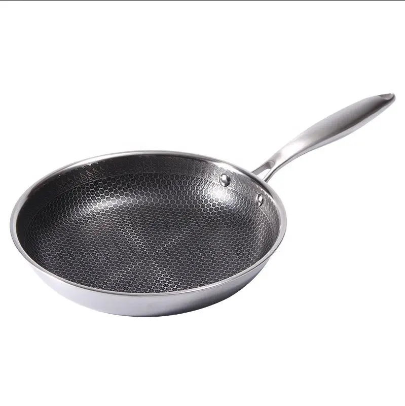 30cm Big Silver Induction Flat Bottom Non-stick Fry Cooking Pan Stainless Steel Frying Pan