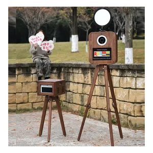 Kiosque photo portable en chêne rouge avec imprimante Photomaton vintage en bois Photomaton à selfie reflex numérique