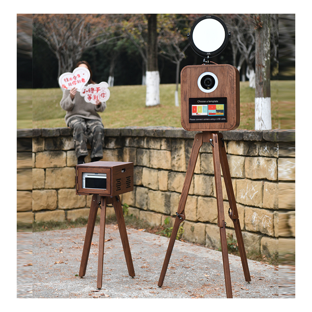 EU Warehouse Delivery Red Oak Portable Photobooth Kiosk With Printer Vintage Wooden Photo Booth Selfie Dslr Photo Booth