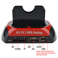 Dual ranuras USB 2,0 a ATA serie IDE HDD estación de acoplamiento con lector de tarjetas