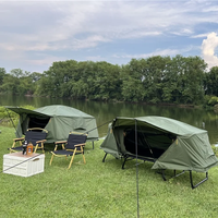 Lit de camping pliable double couche tout-en-un avec protection contre les intempéries et le soleil, lit de camping surélevé avec tente