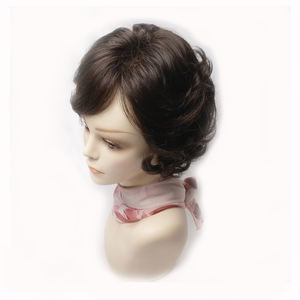 Perruque courte ondulée en cheveux humains de qualité supérieure WIGTS, nouée à la main, 6 pouces, noir naturel, brun, extension de cheveux, confort quotidien - Product Image 1