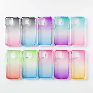 Capa deslumbrante para celular 3 em 1 gradiente de duas cores com glitter para iPhone, Samsung e Xiaomi