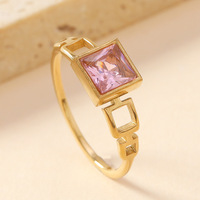 Cincin berlian persegi hati warna-warni Fashion, perhiasan cincin baja tahan karat berlapis emas 18K untuk wanita