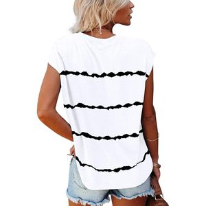 Camiseta blanca de verano a rayas de manga corta para mujer, jersey de algodón suave talla L - Product Image 4