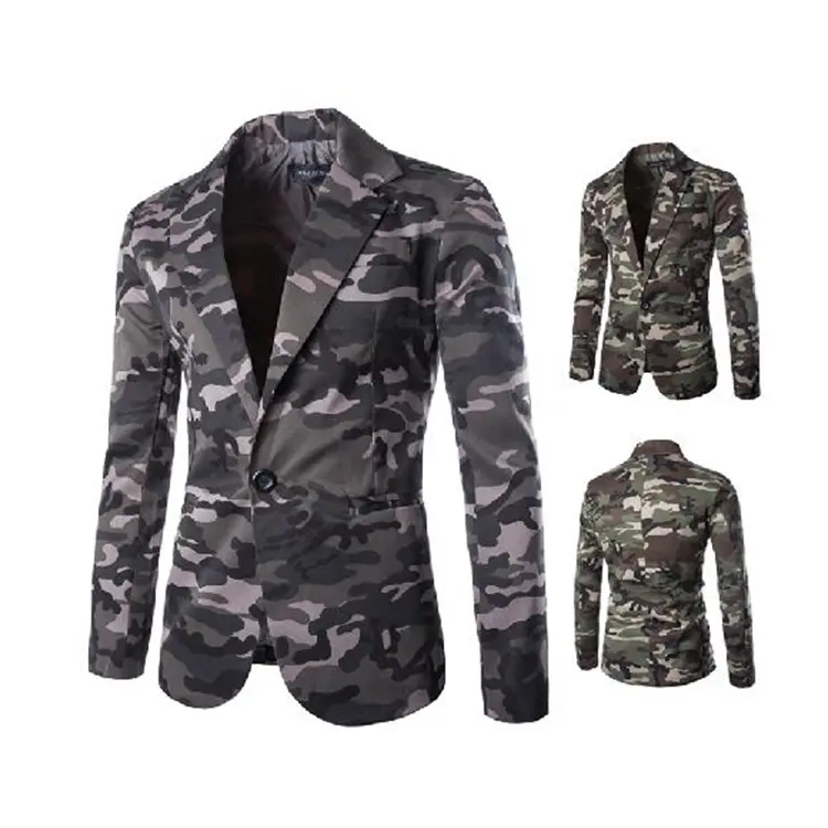 New Men's Camouflage Blazer Autumn Brand Camo One Button Blazer Men Slim Fit Turn-down Collar Male Suit Jacket