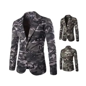 Nova Marca Camo Camuflagem dos homens Blazer Outono Um Botão Blazer Homens Slim Fit Turn-down Collar Masculino Paletó