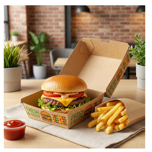Caja de Hamburguesas Desechable de Papel Kraft, Resistente a la Grasa, Apta para Alimentos, para Comida para Llevar, Restaurantes de Comida Rápida, Cafeterías y Cocinas Cloud - Product Image 3