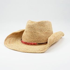 Chapeau de soleil de cowgirl pour femmes chapeau de plage de protection UV de style national de voyageur en raphia avec garniture de perles chapeau de cowboy d'été - Product Image 2