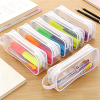 Étui à crayons transparent imperméable en plastique PVC pour enfants, style kawaii, pour l'école et le bureau, mignon, pour filles