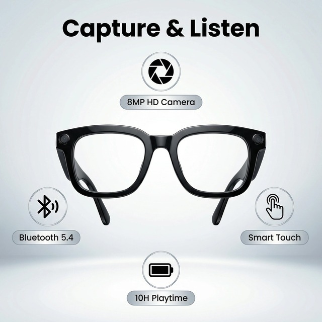 2026 AI Powered Smart Glasses with Camera, ChatGPT & AI Translation, Bluetooth Wireless & Smart Audio